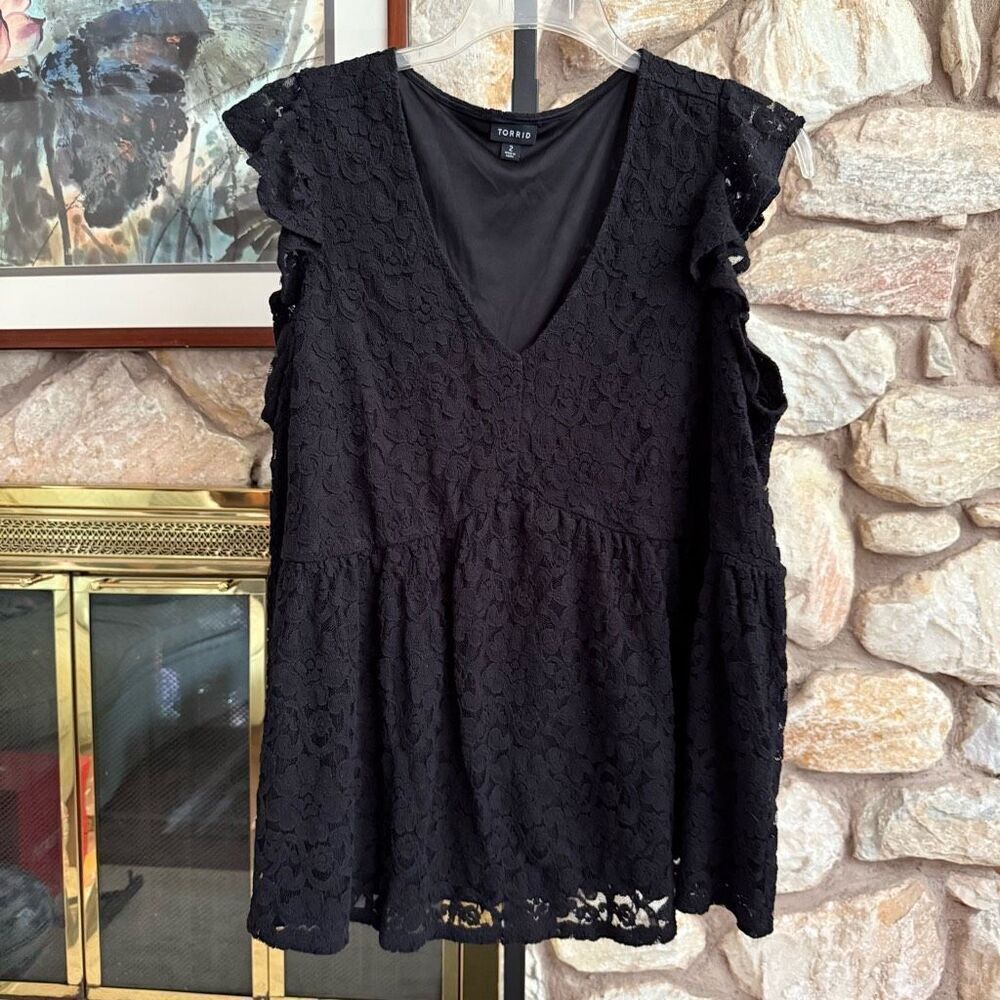 Torrid womens plus Stretch Lace V-Neck Ruffle Babydoll size 2